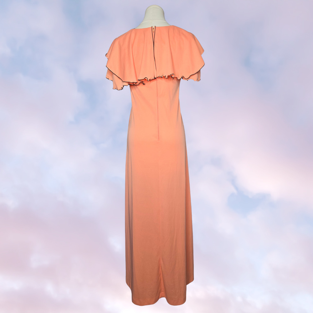 Vtg 60s JCPenney Peach Pink Cottage Mod Retro Ruffle Empire Waist Dress Sz 7 - Picture 4 of 7